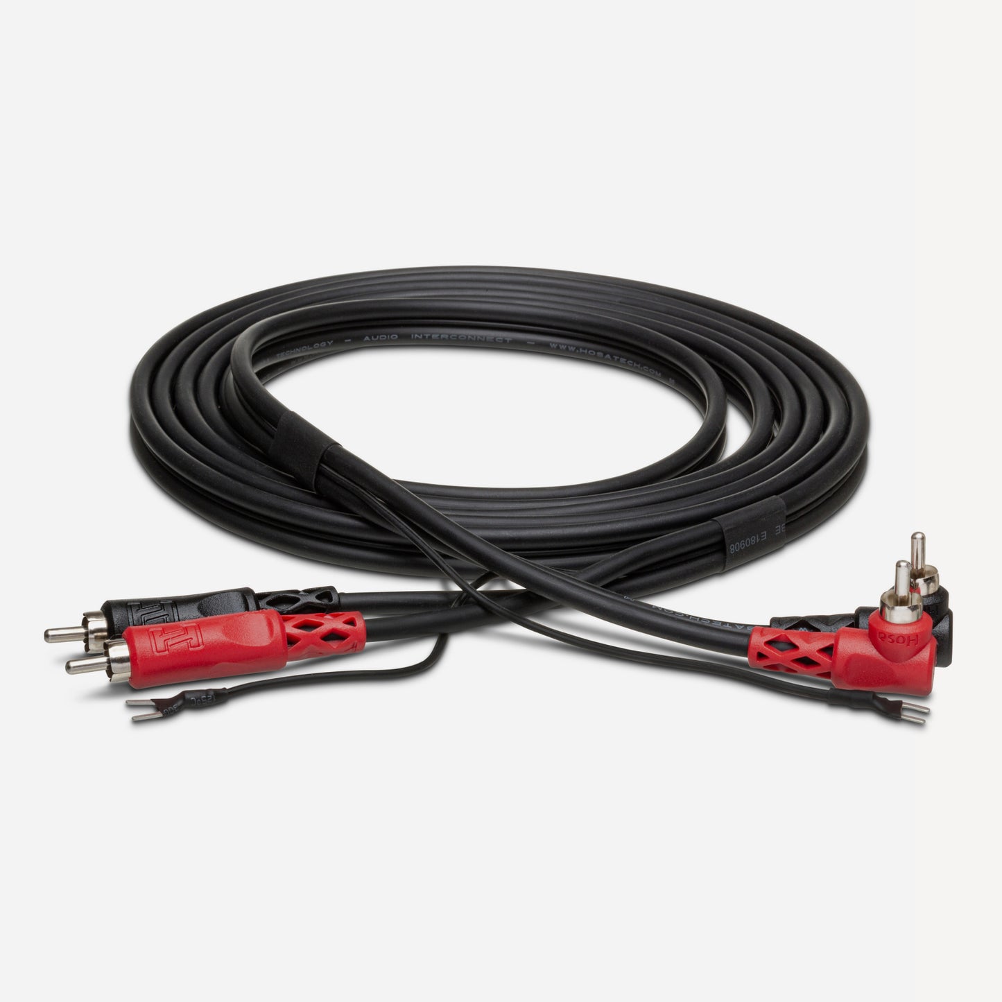 Hosa Stereo Interconnect - CRA-200 DJ - Dual RCA to Dual Right-angle RCA with Ground Wire